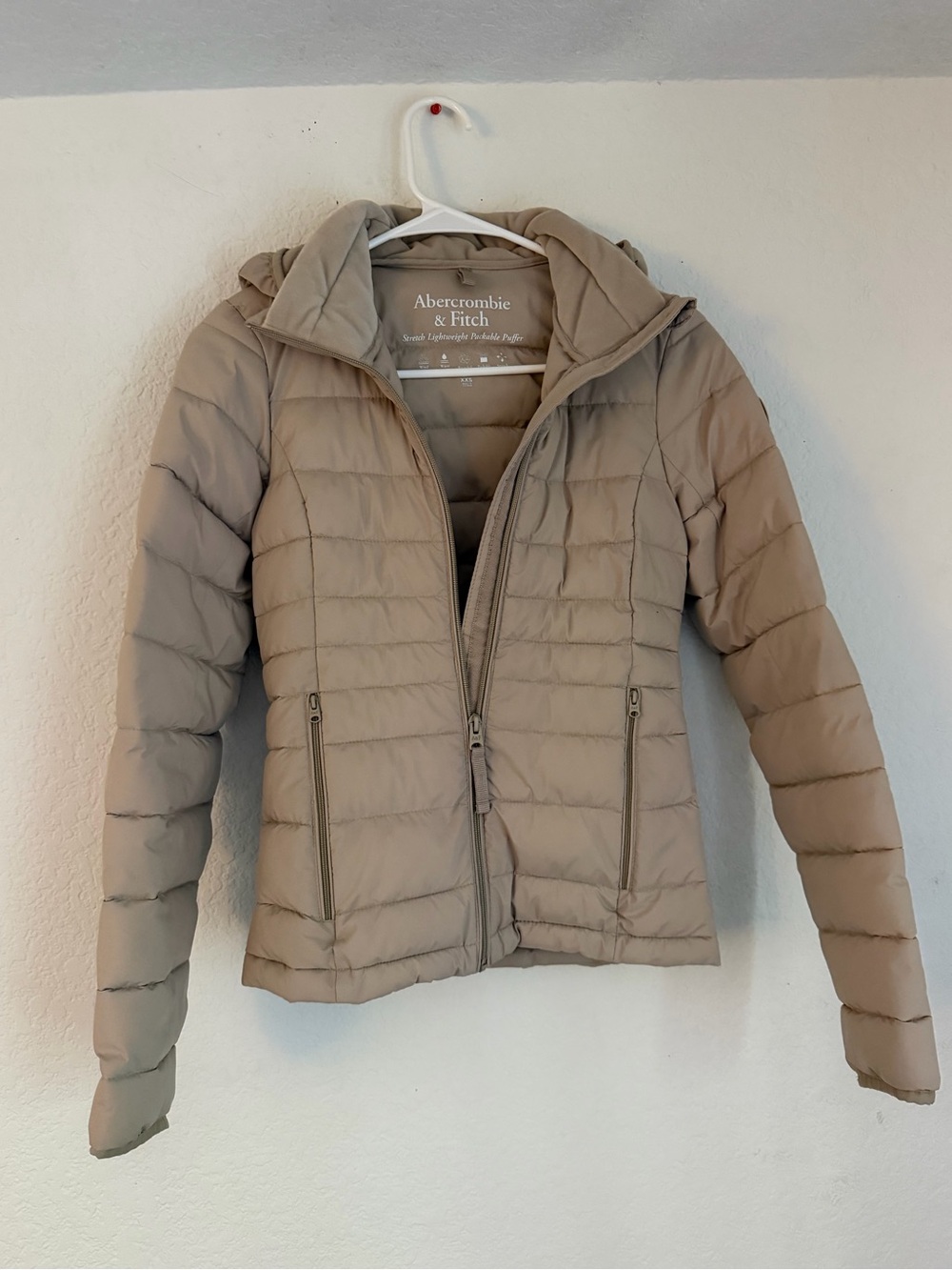 Abercrombie & Fitch Taupe Hooded Quilted Puffer Jacket